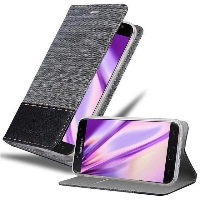 Cadorabo Hülle für Samsung Galaxy J5 2017 in GRAU SCHWARZ Handyhülle mit Magnetverschluss, Standfunktion und Kartenfach Case Cover Schutzhülle Etui Tasche Book Klapp Style