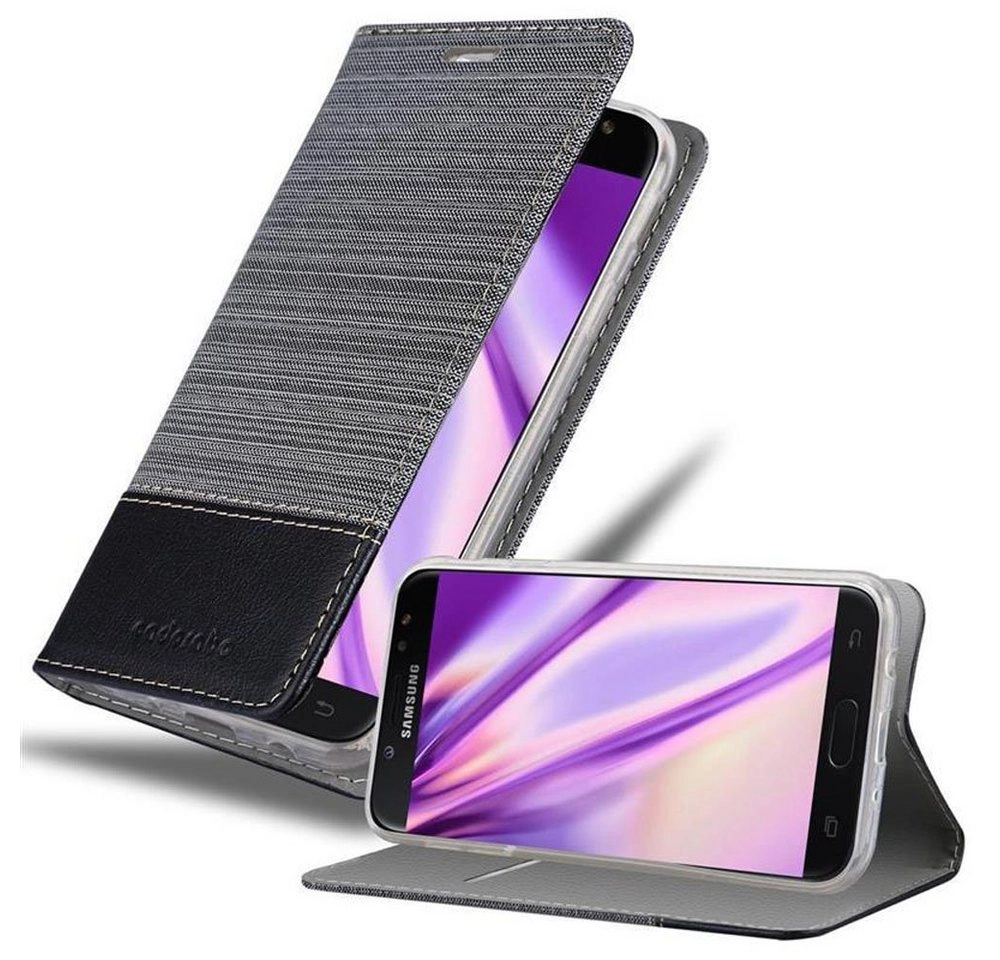 Cadorabo Hülle für Samsung Galaxy J5 2017 in GRAU SCHWARZ Handyhülle mit Magnetverschluss, Standfunktion und Kartenfach Case Cover Schutzhülle Etui Tasche Book Klapp Style