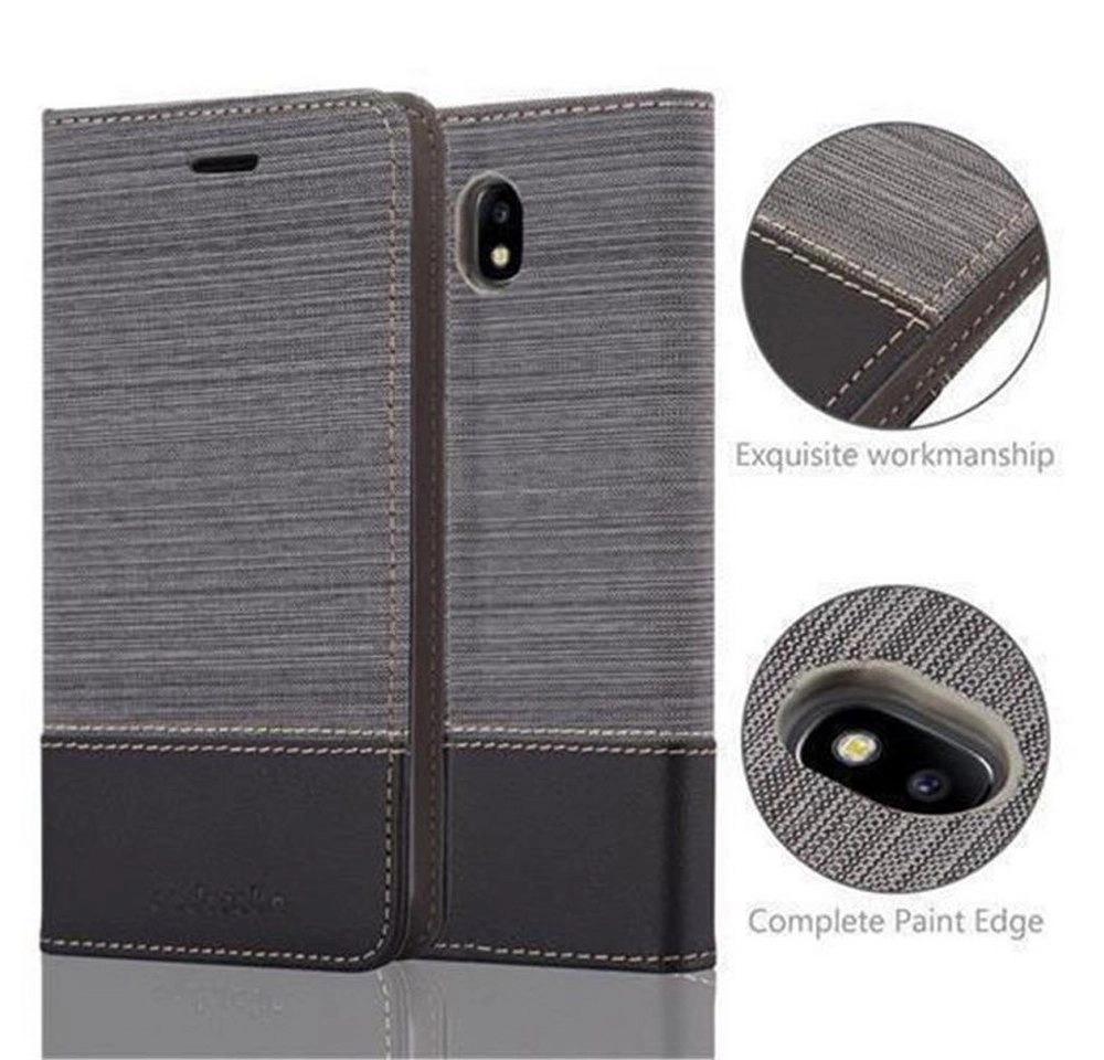 Cadorabo Hülle für Samsung Galaxy J5 2017 in GRAU SCHWARZ Handyhülle mit Magnetverschluss, Standfunktion und Kartenfach Case Cover Schutzhülle Etui Tasche Book Klapp Style