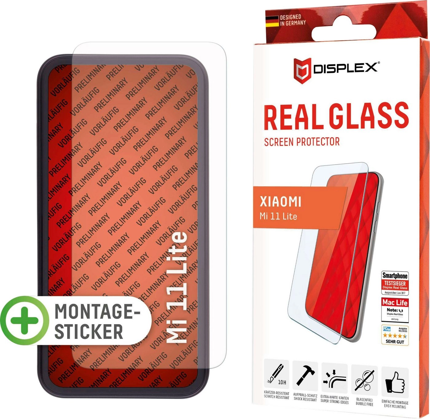 Displex »Real Glass für Xiaomi Mi 11 Lite (5G) (6,5), 2D« für Real Glass für Xiaomi Mi 11 Lite (5G), Displayschutzglas