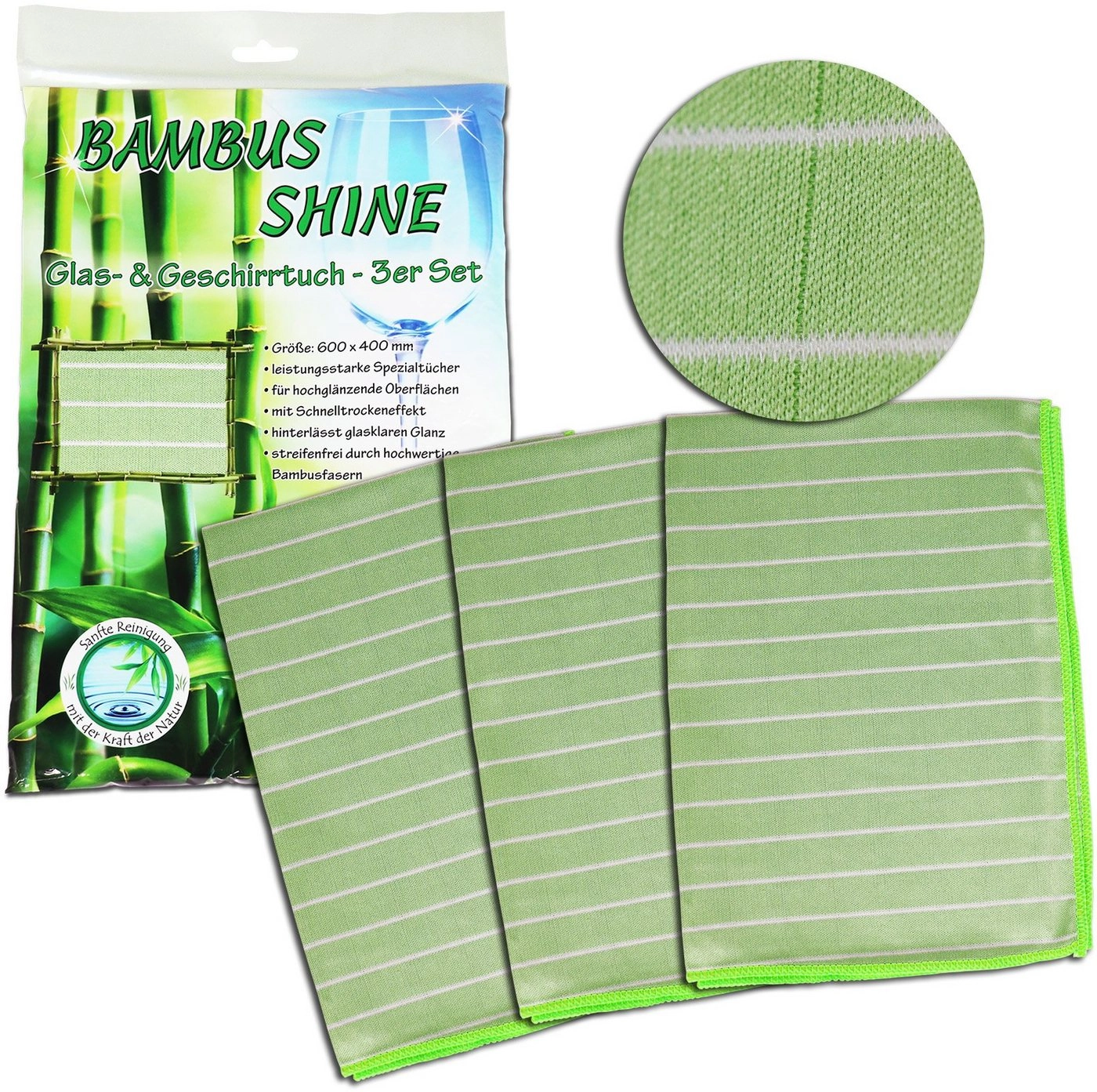 ABACUS »Bambus Shine« Mikrofasertuch (Mikrofaser, 40x60 cm, Set, 3-tlg., ideal für Brillen, Displays, Smartphones, Tablets oder Kameras)