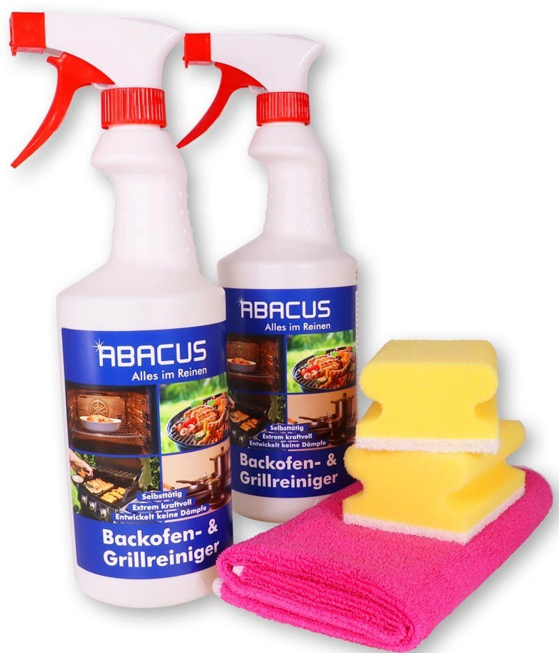 ABACUS Backofenreiniger (Set, 2x 750 ml, 2x Schwamm Haushalt, 1x Mikrofasertuch High-Performance, bekannt aus der TV Werbung)