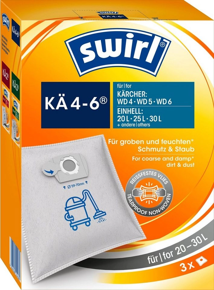 Swirl Staubsaugerbeutel KÄ 4-6®, 3 Stück, Staubsaugerbeutel für Kärcher & Einhell Nass- und Trockensauger