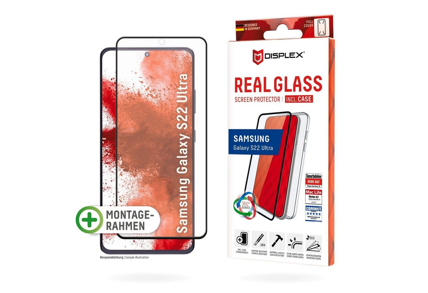 Displex »Real Glass 3D + Case Samsung S22 Ultra«, Displayschutzglas, 1 Stück