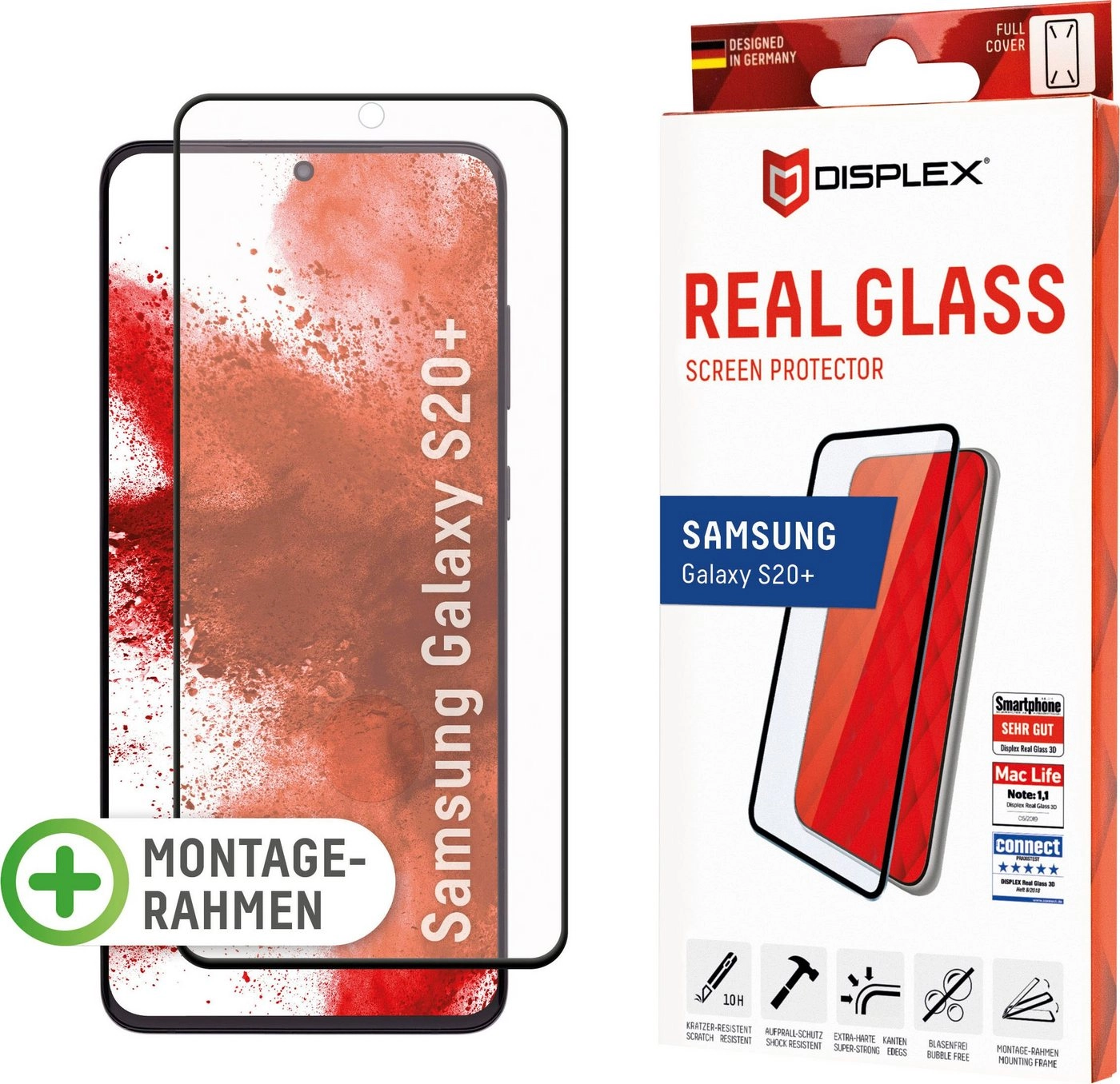 Displex »DISPLEX Real Glass Panzerglas für Samsung Galaxy S20+/S20+ 5G (6,7), 10H Tempered Glass, mit Montagerahmen, Full Cover« für Samsung Galaxy S20+, Displayschutzglas