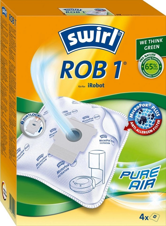 Swirl Staubsaugerbeutel ROB 1®, Staubsaugerbeutel für iRobot Clean Base Automatische Absaugstation, 4er-Pack