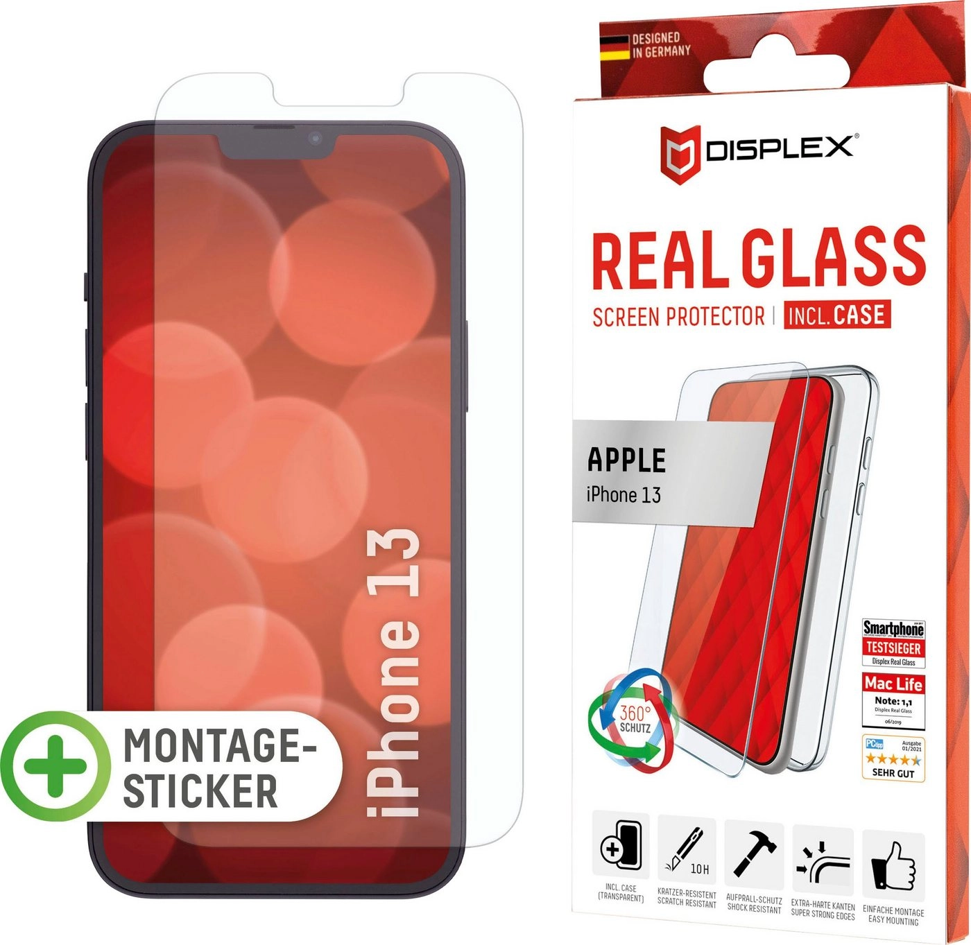 Displex »DISPLEX Real Glass + Case für iPhone 13«, Displayschutzfolie