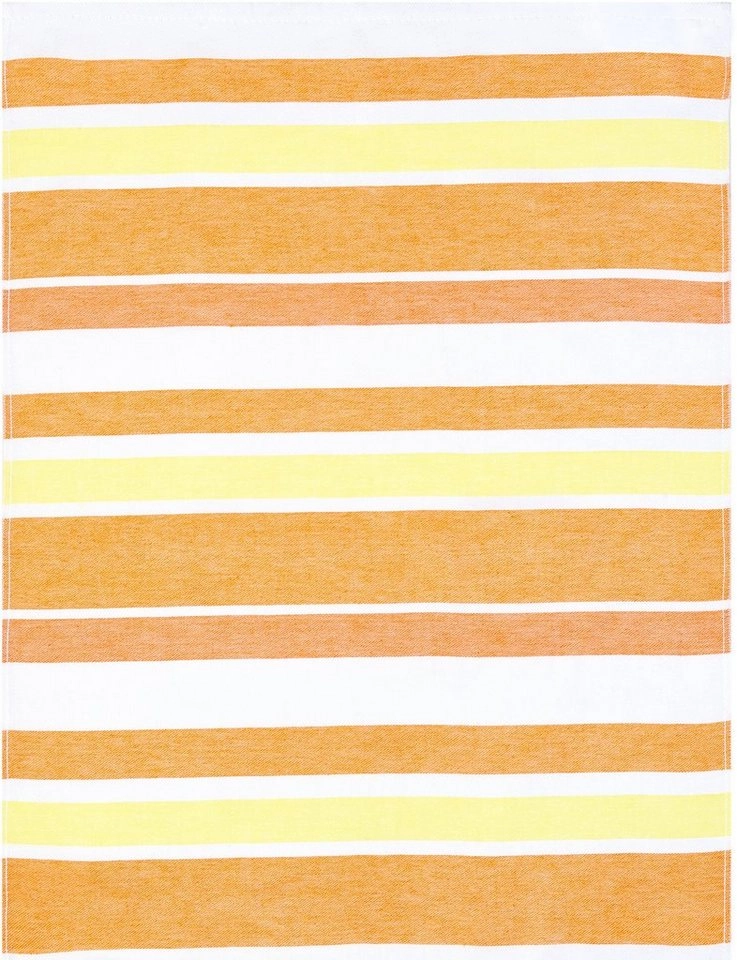 stuco Geschirrtuch »Summer Fruits Orange«, (Set, 3-tlg., 1x Geschirrtuch mit Früchte-Motiv, passend dazu 2 weitere Geschirrtücher in Streifenoptik), Jacquardgewebe