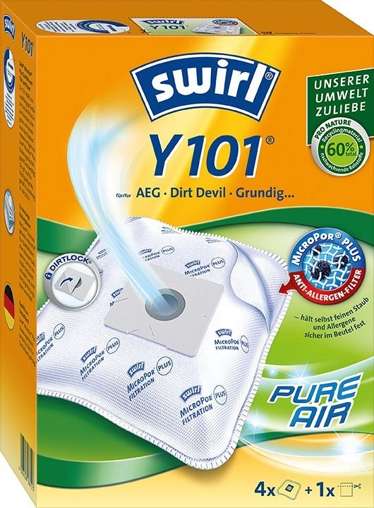 Swirl Staubsaugerbeutel Y 101, passend für AEG, Dirt Devil, Fakir, Hoover, Severin, Grundig, 4er- Pack