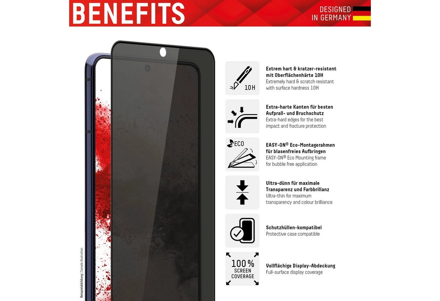 Displex »DISPLEX Privacy Glass Panzerglas für Samsung Galaxy S21 5G (6,2), 10H Tempered Glass, mit Montagerahmen, Full Cover« für Samsung Galaxy S21, Displayschutzfolie