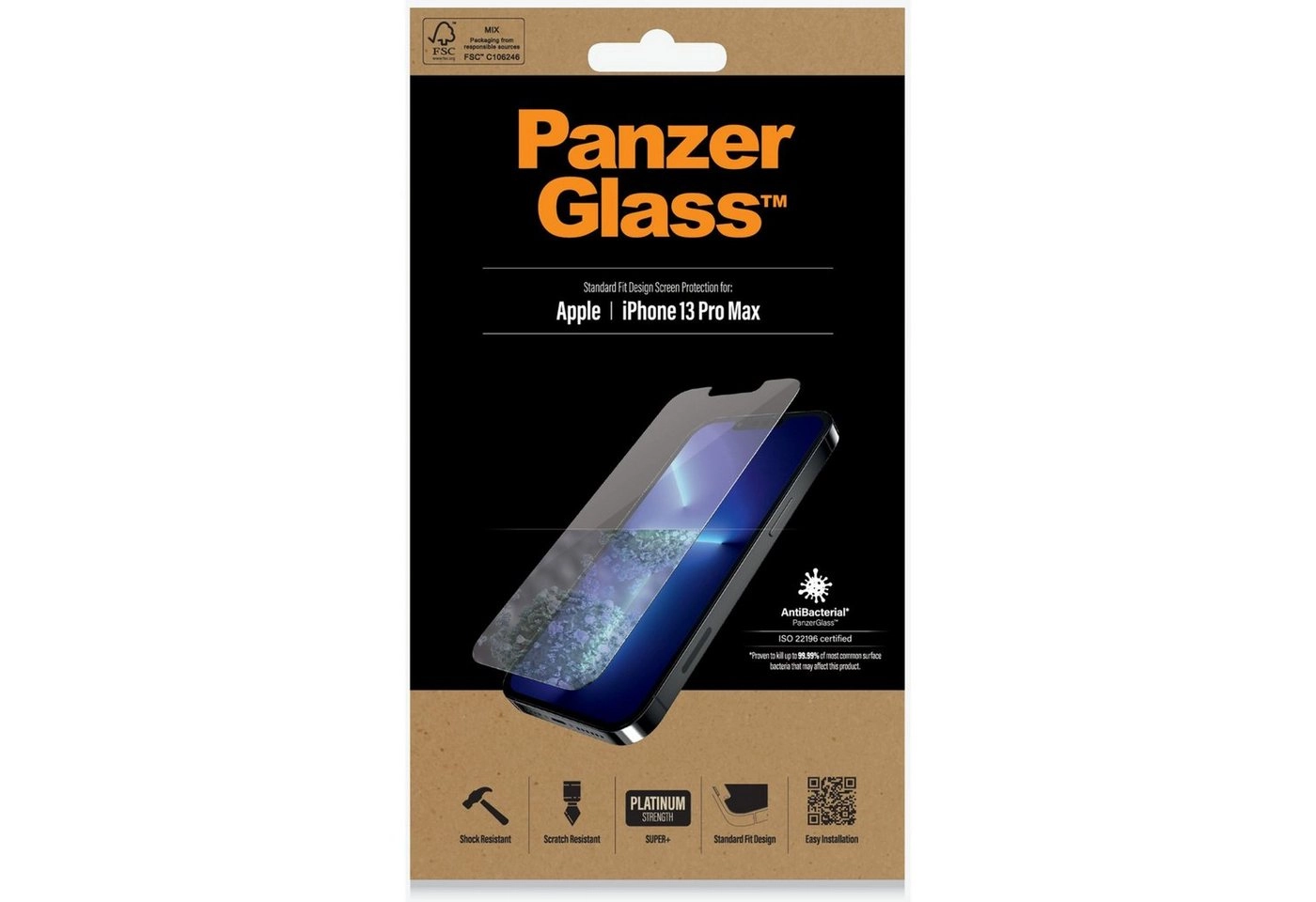 PanzerGlass »PanzerGlass Standard Fit (Antibakeriell) für iPhone 13 Pro Max«, Displayschutzfolie