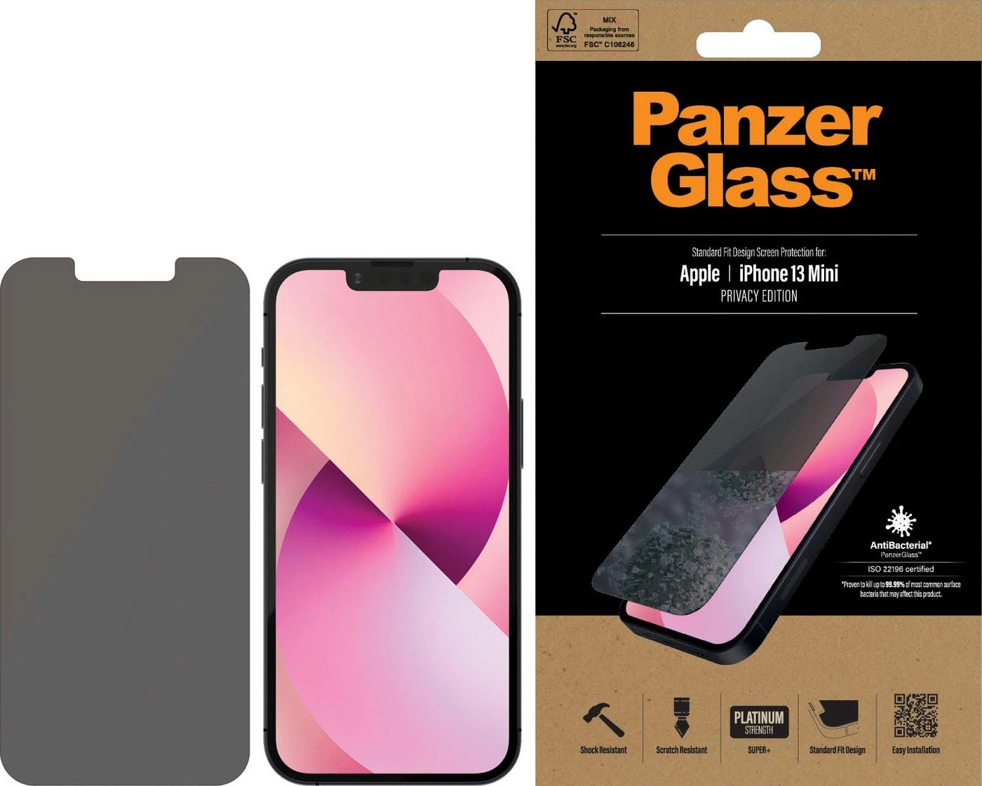 PanzerGlass »PanzerGlass Standard Fit Privacy (Antibakeriell) für iPhone 13 mini«, Displayschutzfolie