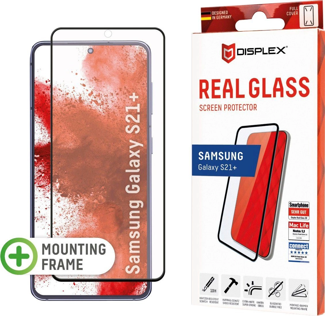 Displex »DISPLEX Real Glass Panzerglas für Samsung Galaxy S21+ 5G (6,7), 10H Tempered Glass, mit Montagerahmen, Full Cover« für Samsung Galaxy S21+, Displayschutzfolie