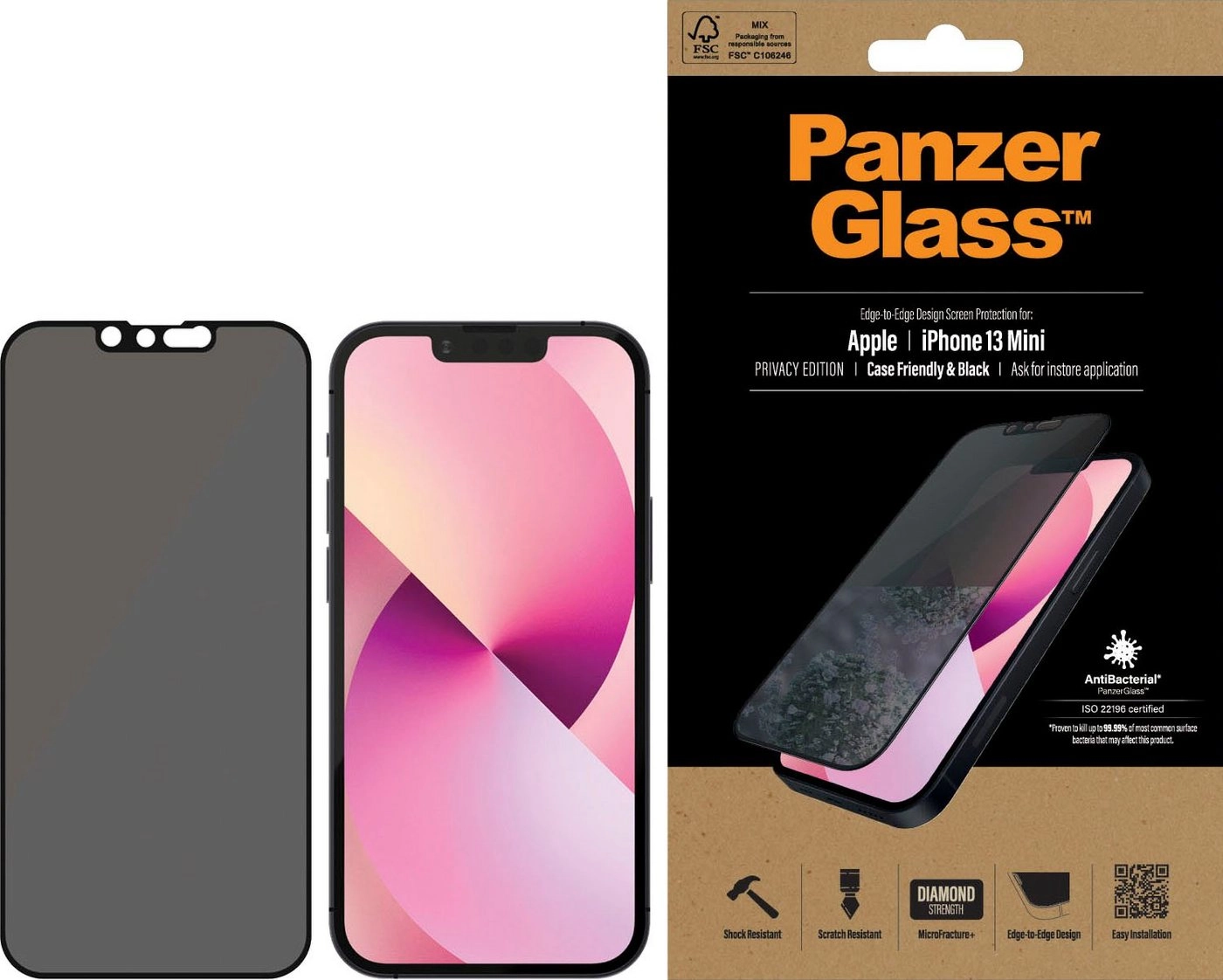 PanzerGlass »PanzerGlass E2E Privacy CF für iPhone 13 mini«, Displayschutzfolie