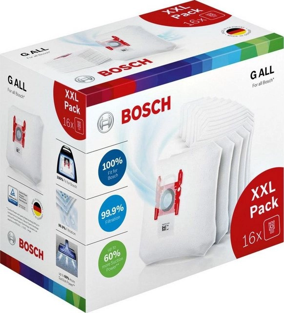 BOSCH Staubsaugerbeutel Typ G ALL, passend für Bosch, XXL Pack= 16 Staubbeutel