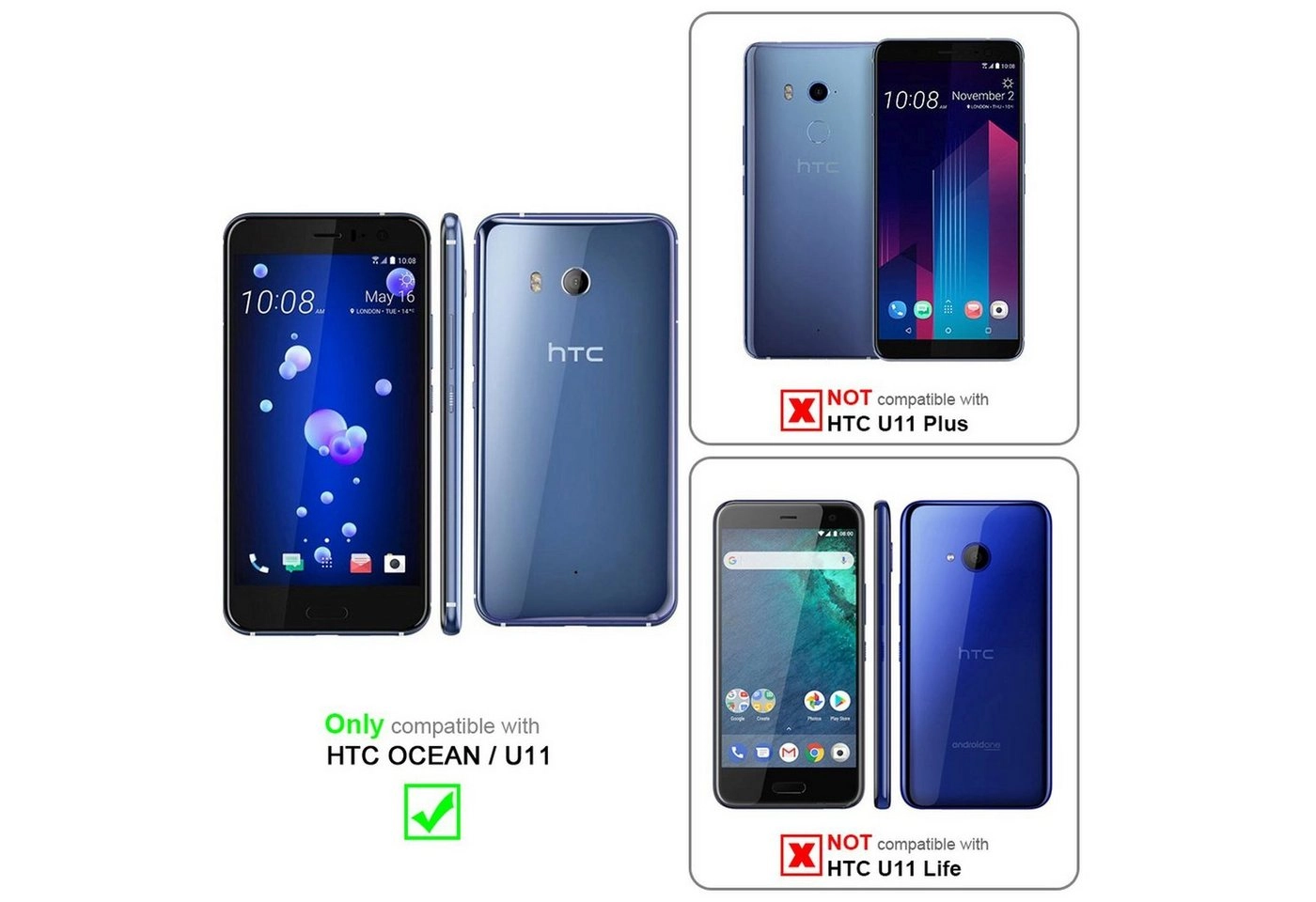 Cadorabo Panzer Folie für HTC OCEAN / U11 Schutzfolie in KRISTALL KLAR Gehärtetes (Tempered) Display-Schutzglas in 9H Härte mit 3D Touch Kompatibilität