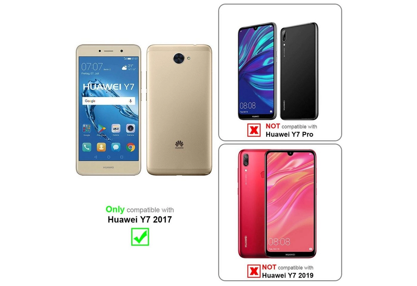 Cadorabo Panzer Folie für Huawei Y7 2017 Schutzfolie in KRISTALL KLAR Gehärtetes (Tempered) Display-Schutzglas in 9H Härte mit 3D Touch Kompatibilität