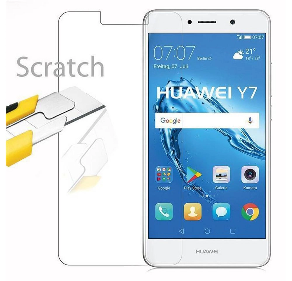 Cadorabo Panzer Folie für Huawei Y7 2017 Schutzfolie in KRISTALL KLAR Gehärtetes (Tempered) Display-Schutzglas in 9H Härte mit 3D Touch Kompatibilität