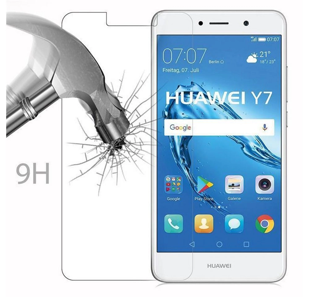 Cadorabo Panzer Folie für Huawei Y7 2017 Schutzfolie in KRISTALL KLAR Gehärtetes (Tempered) Display-Schutzglas in 9H Härte mit 3D Touch Kompatibilität