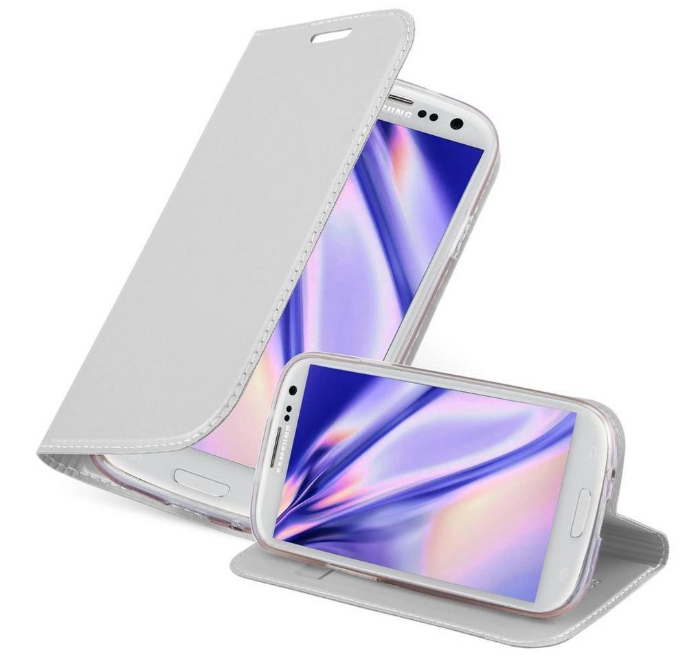 Cadorabo Hülle für Samsung Galaxy S3 / S3 NEO in CLASSY SILBER Handyhülle mit Magnetverschluss, Standfunktion und Kartenfach Case Cover Schutzhülle Etui Tasche Book Klapp Style