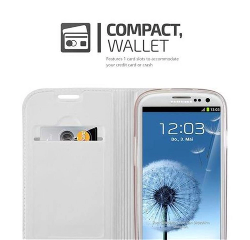 Cadorabo Hülle für Samsung Galaxy S3 / S3 NEO in CLASSY SILBER Handyhülle mit Magnetverschluss, Standfunktion und Kartenfach Case Cover Schutzhülle Etui Tasche Book Klapp Style
