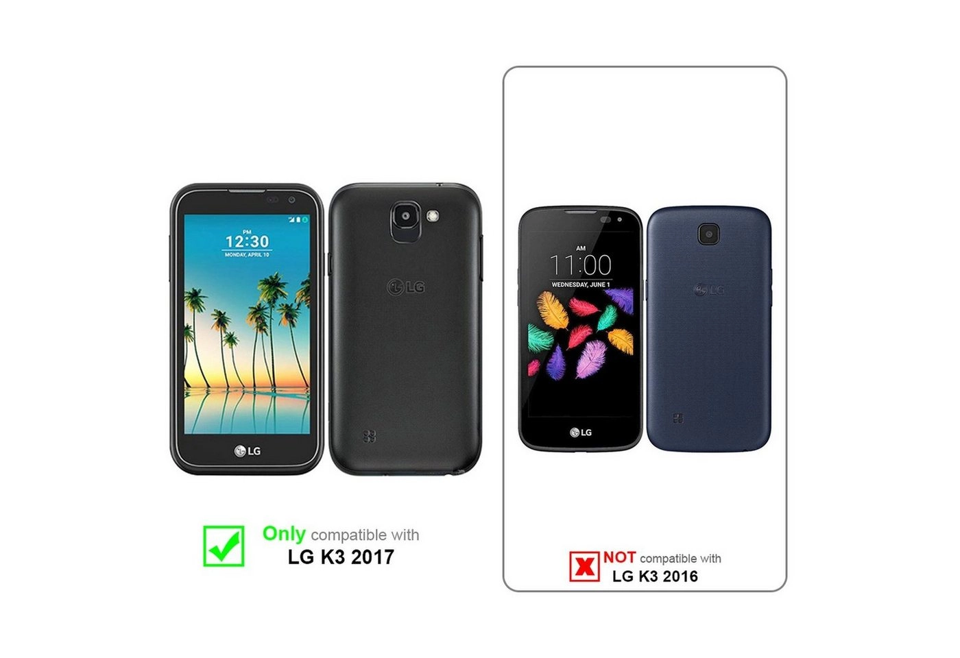 Cadorabo Panzer Folie für LG K3 2017 Schutzfolie in KRISTALL KLAR Gehärtetes (Tempered) Display-Schutzglas in 9H Härte mit 3D Touch Kompatibilität