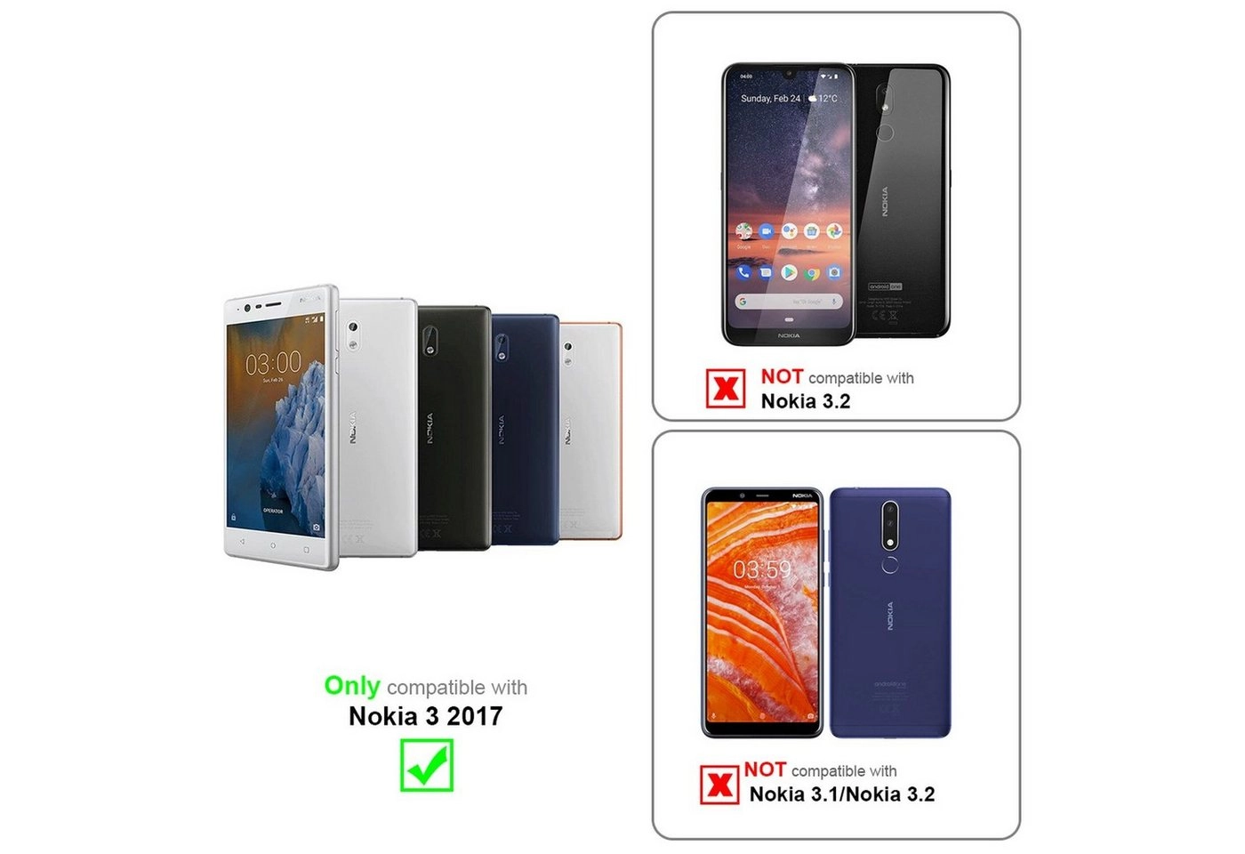 Cadorabo Panzer Folie für Nokia 3 2017 Schutzfolie in KRISTALL KLAR Gehärtetes (Tempered) Display-Schutzglas in 9H Härte mit 3D Touch Kompatibilität