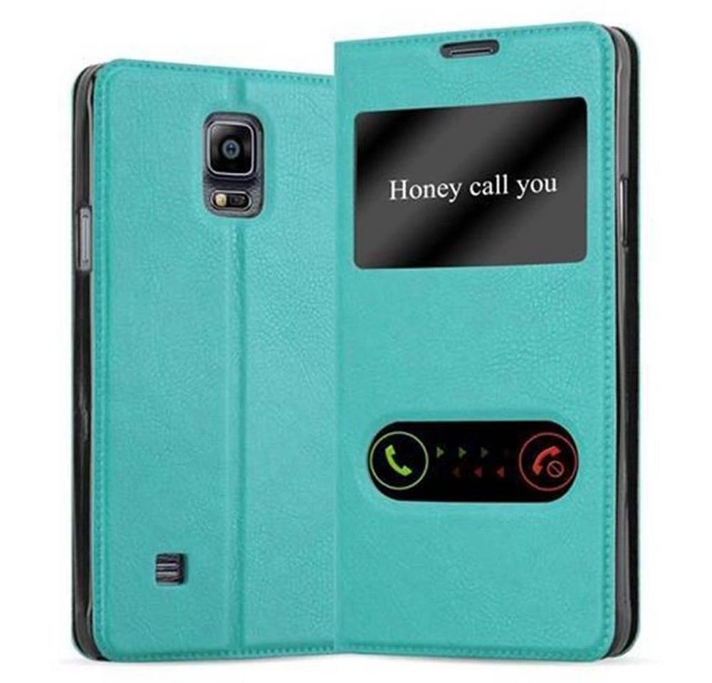 Cadorabo Hülle für Samsung Galaxy NOTE 4 in MINT TÜRKIS Handyhülle mit Magnetverschluss, Standfunktion und 2 Sichtfenstern Case Cover Schutzhülle Etui Tasche Book Klapp Style