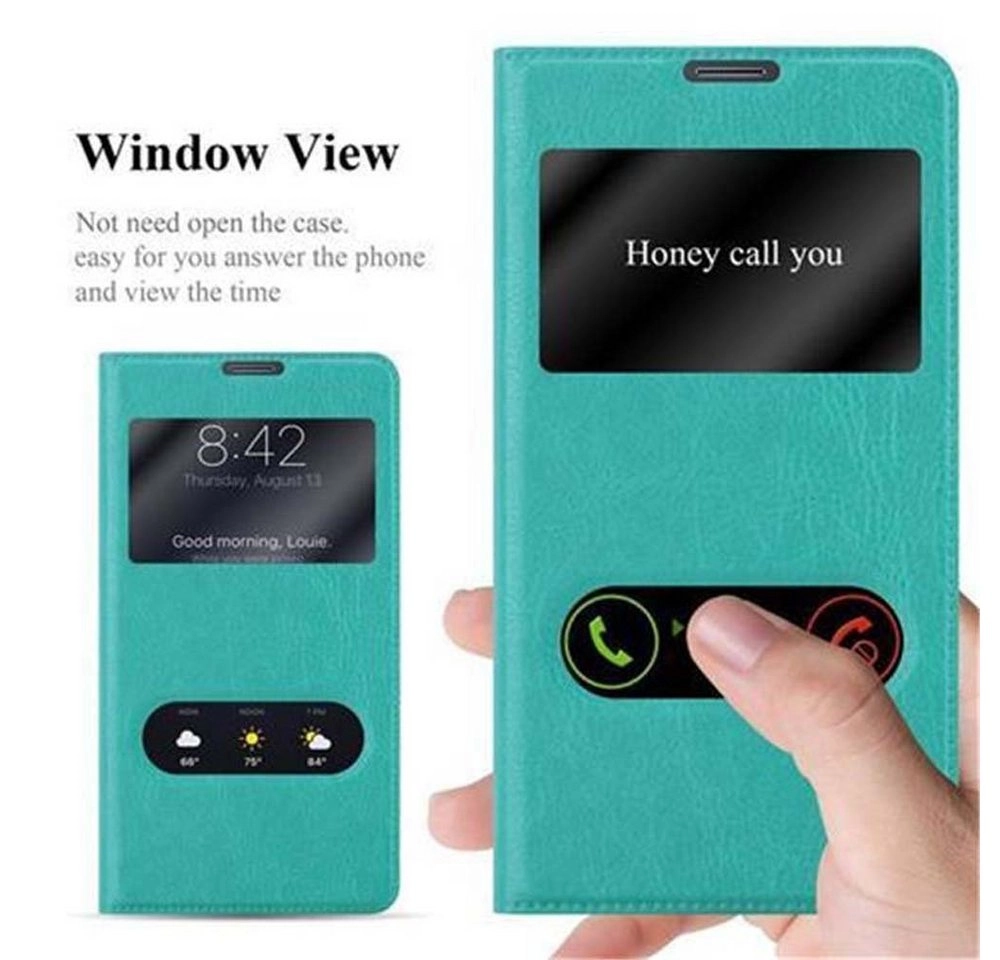 Cadorabo Hülle für Samsung Galaxy NOTE 4 in MINT TÜRKIS Handyhülle mit Magnetverschluss, Standfunktion und 2 Sichtfenstern Case Cover Schutzhülle Etui Tasche Book Klapp Style