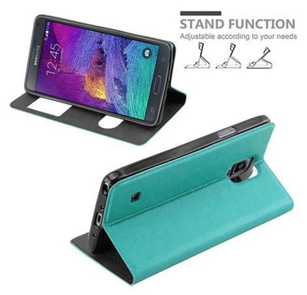 Cadorabo Hülle für Samsung Galaxy NOTE 4 in MINT TÜRKIS Handyhülle mit Magnetverschluss, Standfunktion und 2 Sichtfenstern Case Cover Schutzhülle Etui Tasche Book Klapp Style