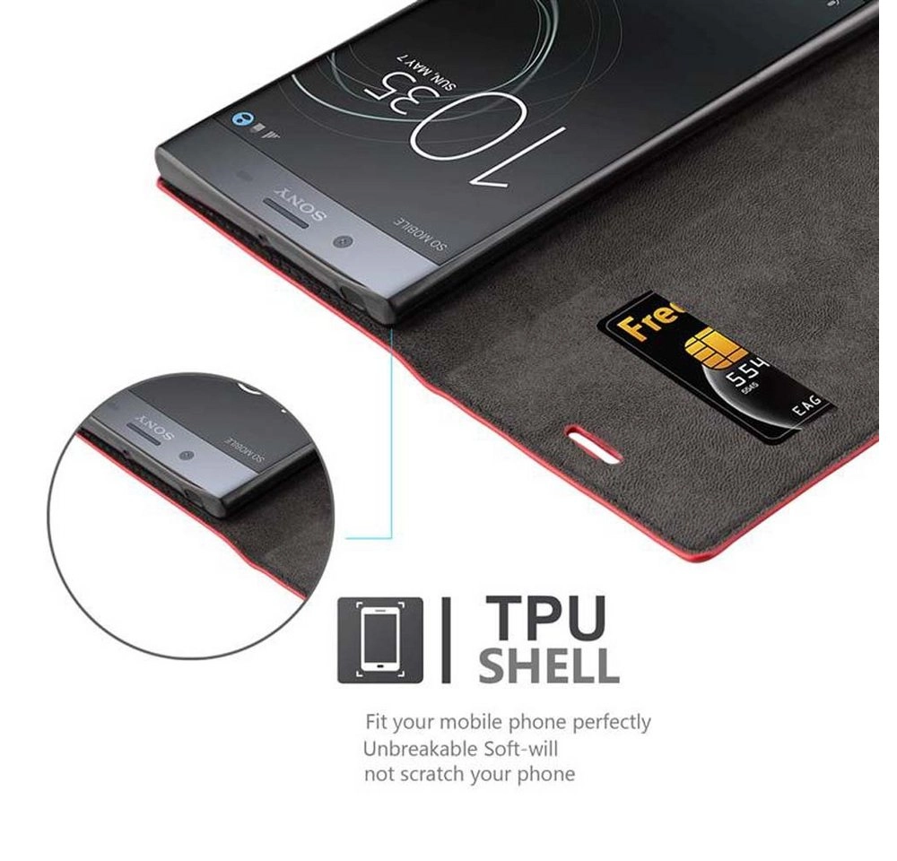 Cadorabo Hülle für Sony Xperia XZ PREMIUM in APFEL ROT Handyhülle mit Magnetverschluss, Standfunktion und Kartenfach Case Cover Schutzhülle Etui Tasche Book Klapp Style