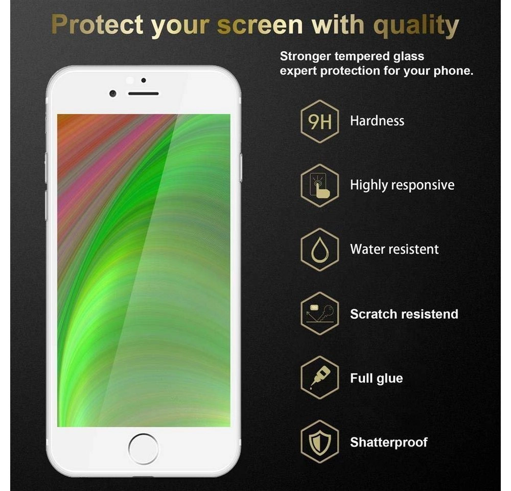 Cadorabo Vollbild Panzer Folie für Apple iPhone 7 / 7S / 8 / SE 2020 Schutzfolie in TRANSPARENT mit WEISS Gehärtetes (Tempered) Display-Schutzglas in 9H Härte mit 3D Touch Kompatibilität
