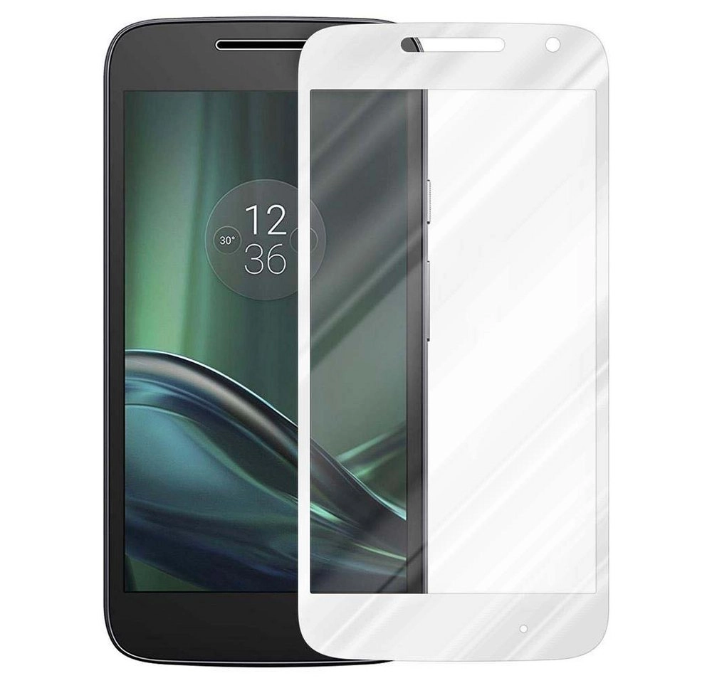 Cadorabo Vollbild Panzer Folie für Motorola MOTO G4 PLAY Schutzfolie in TRANSPARENT mit WEISS Gehärtetes (Tempered) Display-Schutzglas in 9H Härte mit 3D Touch Kompatibilität
