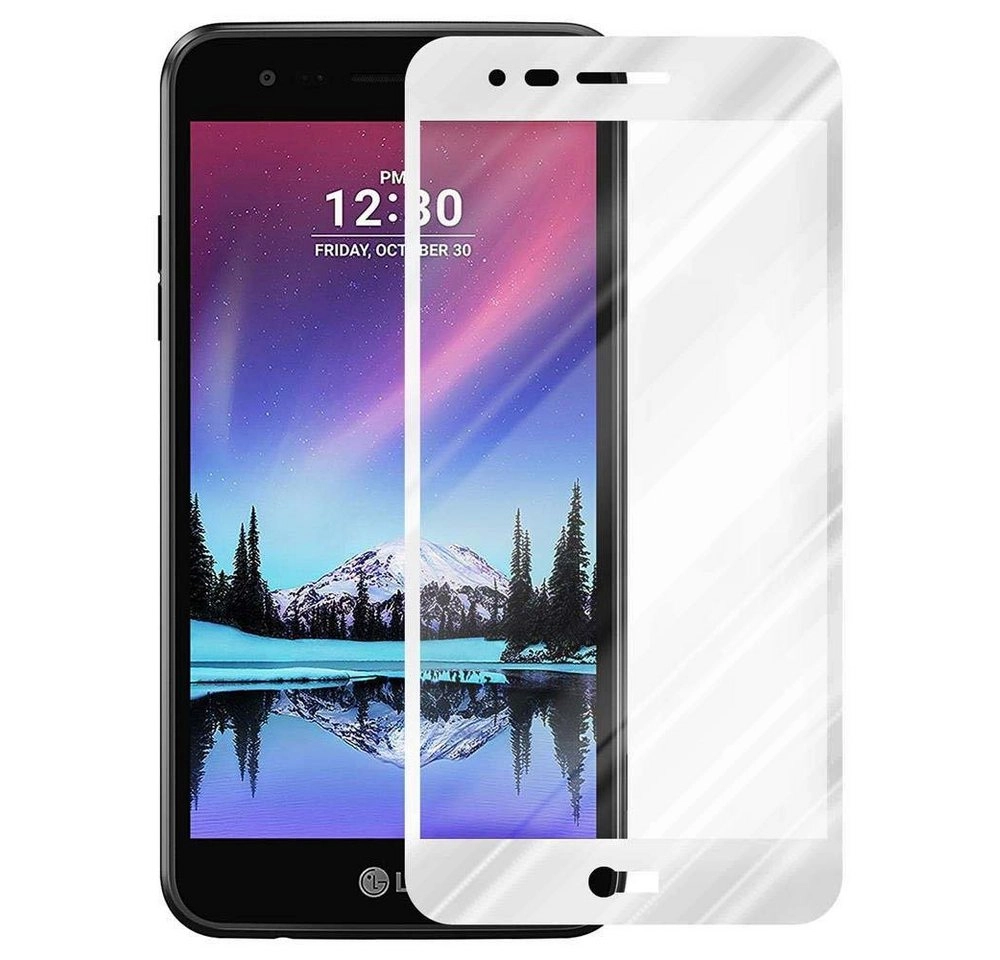 Cadorabo Vollbild Panzer Folie für LG K4 2017 Schutzfolie in TRANSPARENT mit WEISS Gehärtetes (Tempered) Display-Schutzglas in 9H Härte mit 3D Touch Kompatibilität