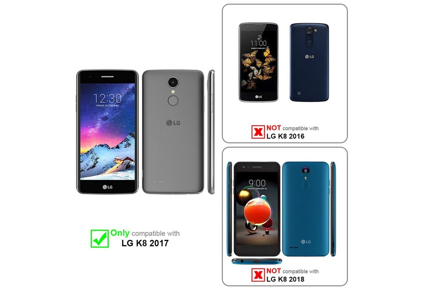 Cadorabo Vollbild Panzer Folie für LG K8 2017 Schutzfolie in TRANSPARENT mit SCHWARZ Gehärtetes (Tempered) Display-Schutzglas in 9H Härte mit 3D Touch Kompatibilität