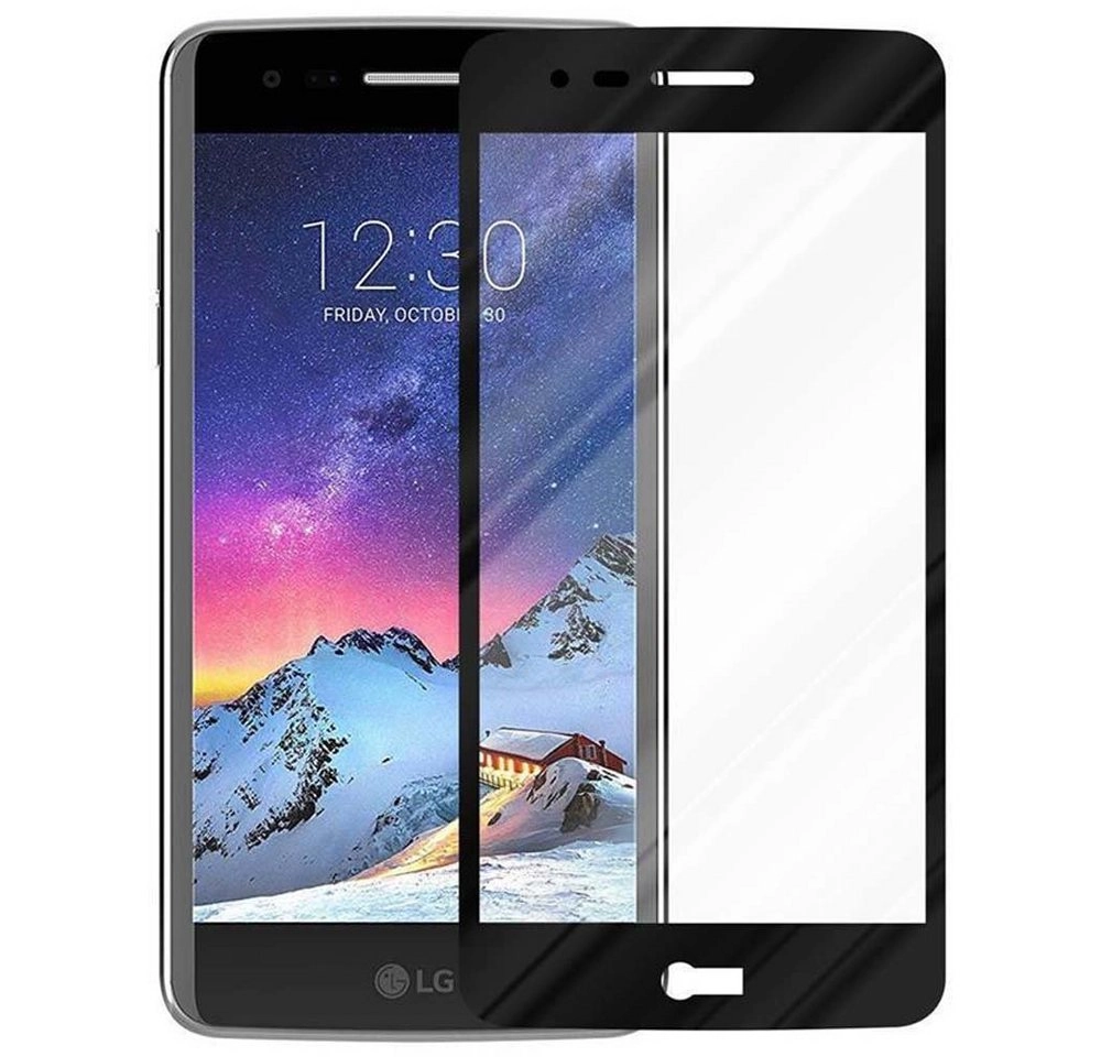 Cadorabo Vollbild Panzer Folie für LG K8 2017 Schutzfolie in TRANSPARENT mit SCHWARZ Gehärtetes (Tempered) Display-Schutzglas in 9H Härte mit 3D Touch Kompatibilität