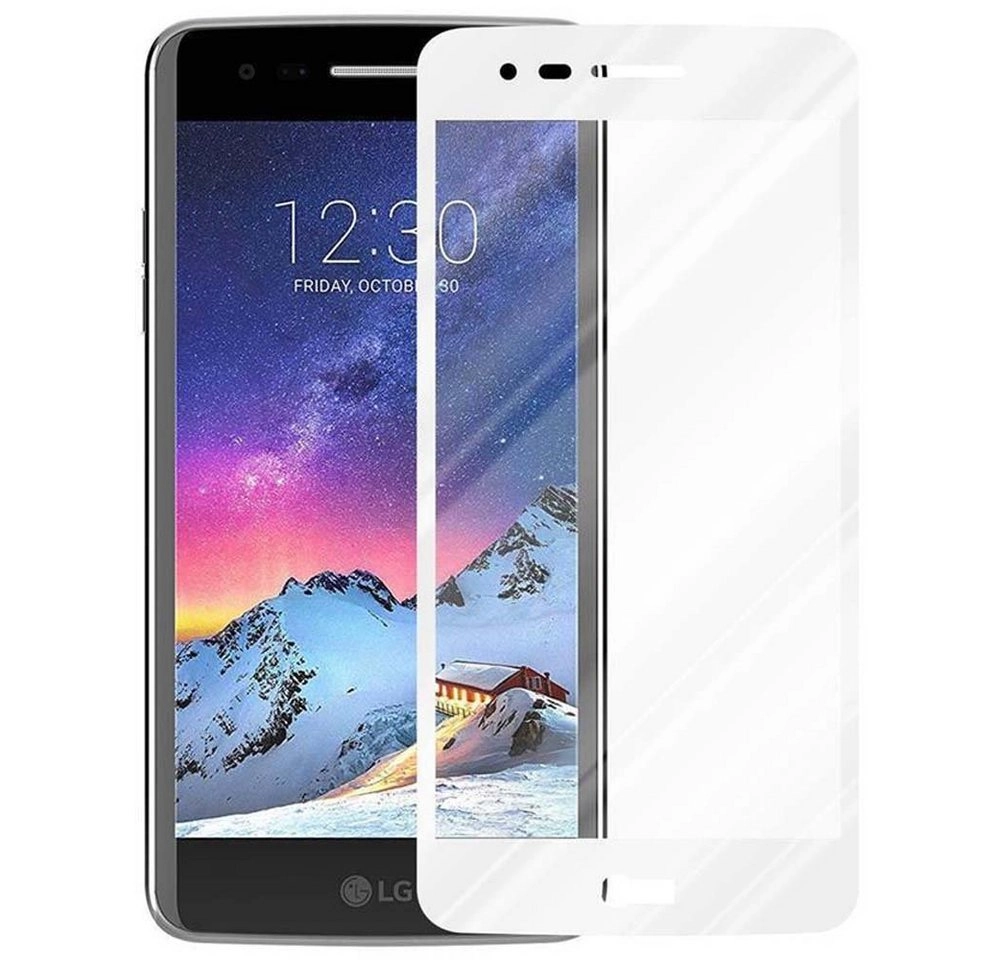 Cadorabo Vollbild Panzer Folie für LG K8 2017 Schutzfolie in TRANSPARENT mit WEISS Gehärtetes (Tempered) Display-Schutzglas in 9H Härte mit 3D Touch Kompatibilität