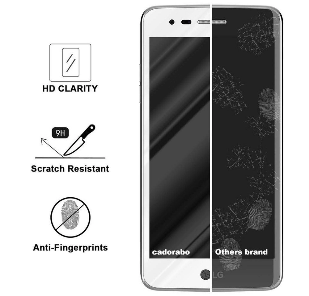 Cadorabo Vollbild Panzer Folie für LG K8 2017 Schutzfolie in TRANSPARENT mit WEISS Gehärtetes (Tempered) Display-Schutzglas in 9H Härte mit 3D Touch Kompatibilität