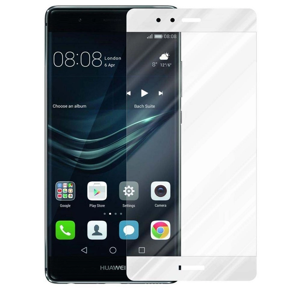 Cadorabo Vollbild Panzer Folie für Huawei P9 Schutzfolie in TRANSPARENT mit WEISS Gehärtetes (Tempered) Display-Schutzglas in 9H Härte mit 3D Touch Kompatibilität
