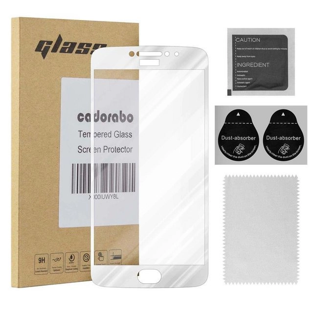 Cadorabo Vollbild Panzer Folie für Motorola MOTO E4 Schutzfolie in TRANSPARENT mit WEISS Gehärtetes (Tempered) Display-Schutzglas in 9H Härte mit 3D Touch Kompatibilität