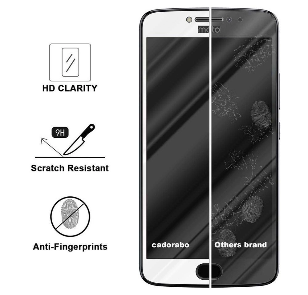 Cadorabo Vollbild Panzer Folie für Motorola MOTO E4 Schutzfolie in TRANSPARENT mit WEISS Gehärtetes (Tempered) Display-Schutzglas in 9H Härte mit 3D Touch Kompatibilität