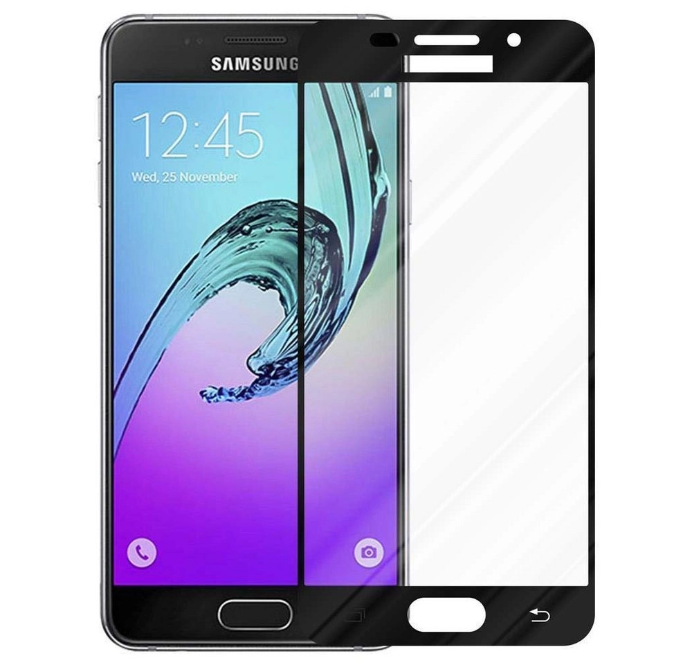 Cadorabo Vollbild Panzer Folie für Samsung Galaxy A7 2016 Schutzfolie in TRANSPARENT mit SCHWARZ Gehärtetes (Tempered) Display-Schutzglas in 9H Härte mit 3D Touch Kompatibilität