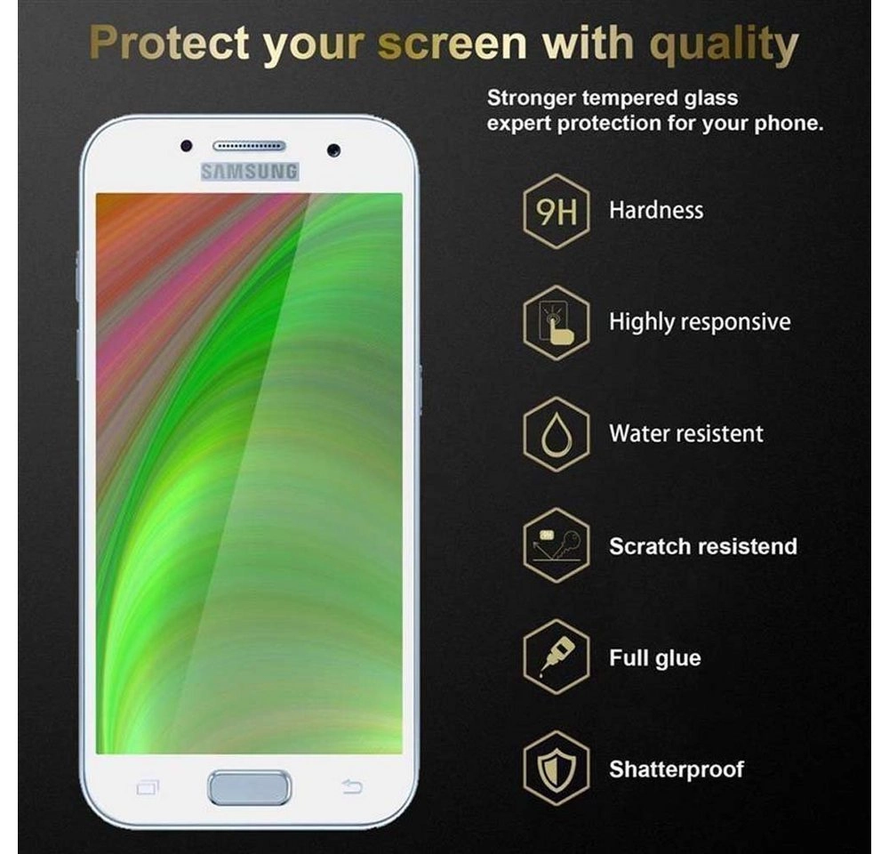 Cadorabo Vollbild Panzer Folie für Samsung Galaxy A7 2017 Schutzfolie in TRANSPARENT mit WEISS Gehärtetes (Tempered) Display-Schutzglas in 9H Härte mit 3D Touch Kompatibilität