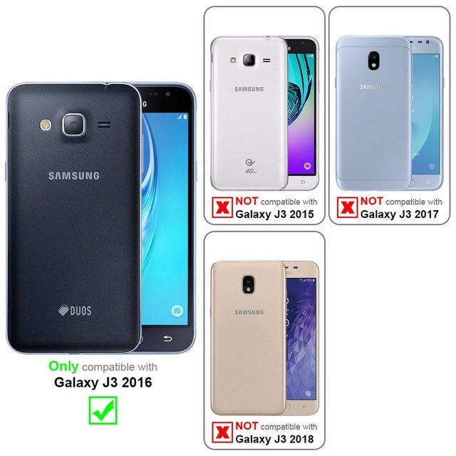 Cadorabo Vollbild Panzer Folie für Samsung Galaxy J3 / J3 DUOS 2016 Schutzfolie in TRANSPARENT mit SCHWARZ Gehärtetes (Tempered) Display-Schutzglas in 9H Härte mit 3D Touch Kompatibilität