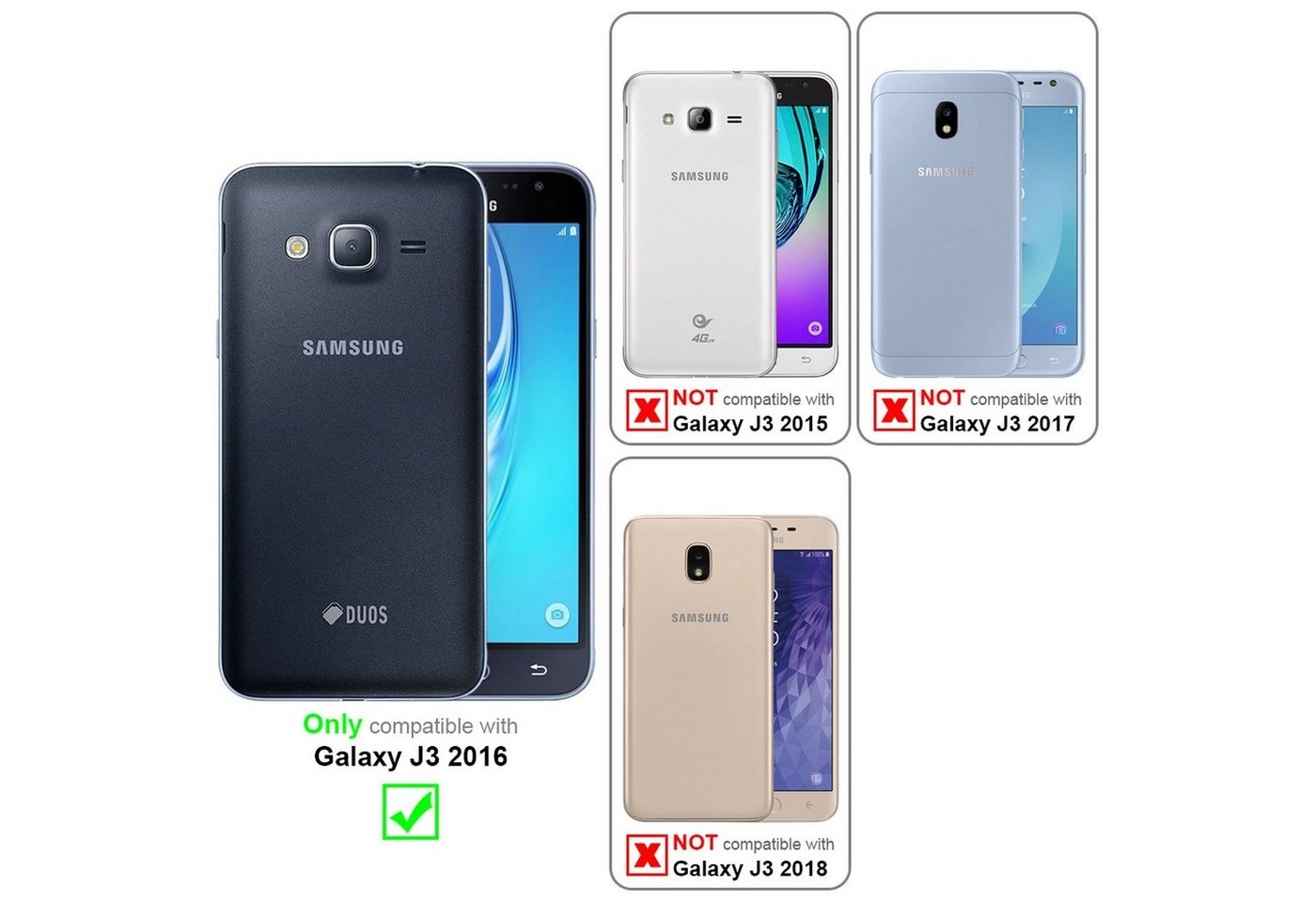 Cadorabo Vollbild Panzer Folie für Samsung Galaxy J3 / J3 DUOS 2016 Schutzfolie in TRANSPARENT mit SCHWARZ Gehärtetes (Tempered) Display-Schutzglas in 9H Härte mit 3D Touch Kompatibilität