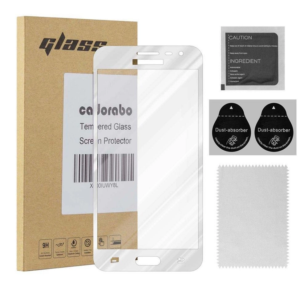 Cadorabo Vollbild Panzer Folie für Samsung Galaxy J3 / J3 DUOS 2016 Schutzfolie in TRANSPARENT mit WEISS Gehärtetes (Tempered) Display-Schutzglas in 9H Härte mit 3D Touch Kompatibilität