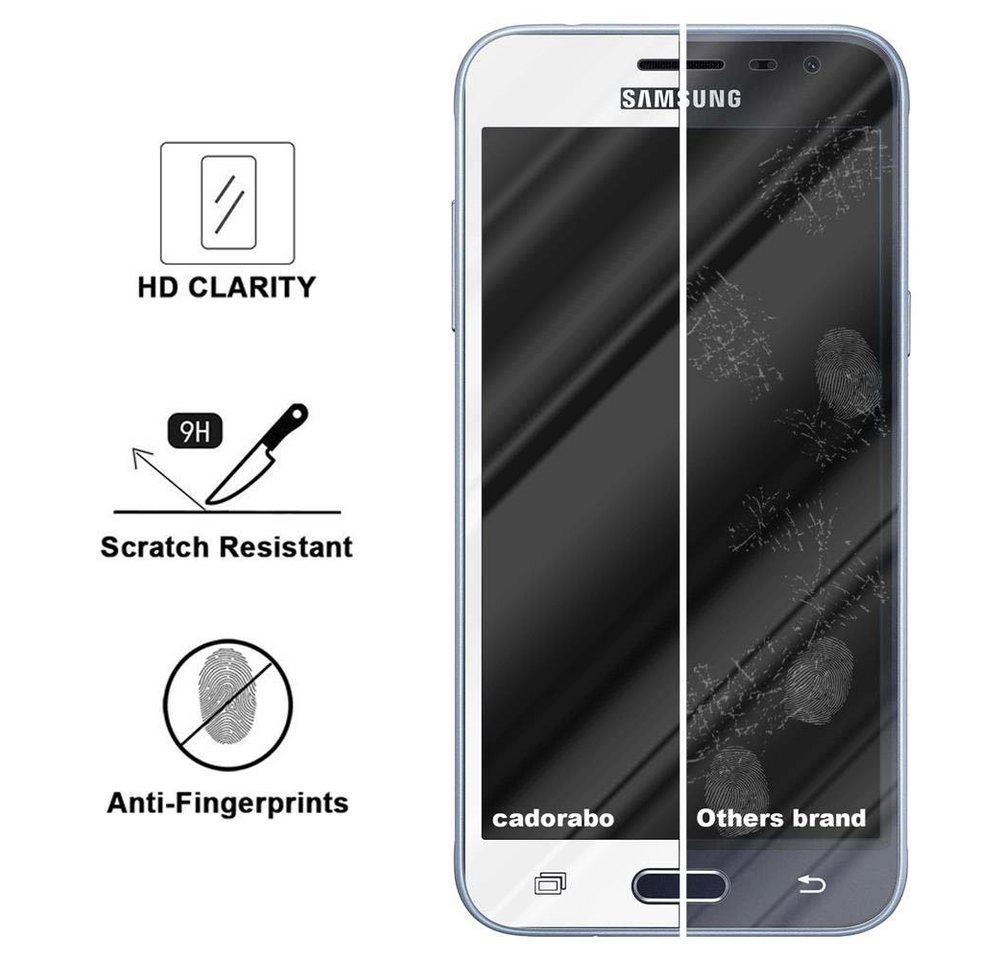 Cadorabo Vollbild Panzer Folie für Samsung Galaxy J3 / J3 DUOS 2016 Schutzfolie in TRANSPARENT mit WEISS Gehärtetes (Tempered) Display-Schutzglas in 9H Härte mit 3D Touch Kompatibilität