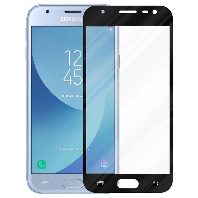 Cadorabo Vollbild Panzer Folie für Samsung Galaxy J3 PRO Schutzfolie in TRANSPARENT mit SCHWARZ Gehärtetes (Tempered) Display-Schutzglas in 9H Härte mit 3D Touch Kompatibilität