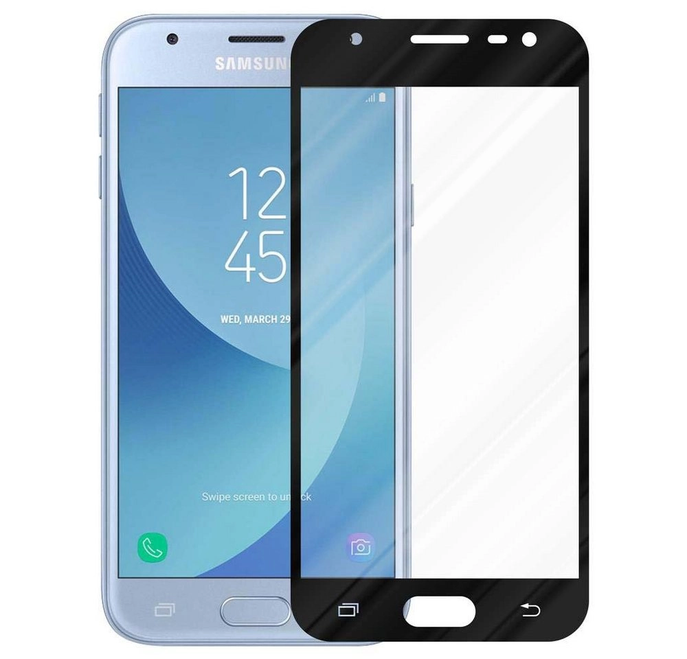 Cadorabo Vollbild Panzer Folie für Samsung Galaxy J3 PRO Schutzfolie in TRANSPARENT mit SCHWARZ Gehärtetes (Tempered) Display-Schutzglas in 9H Härte mit 3D Touch Kompatibilität