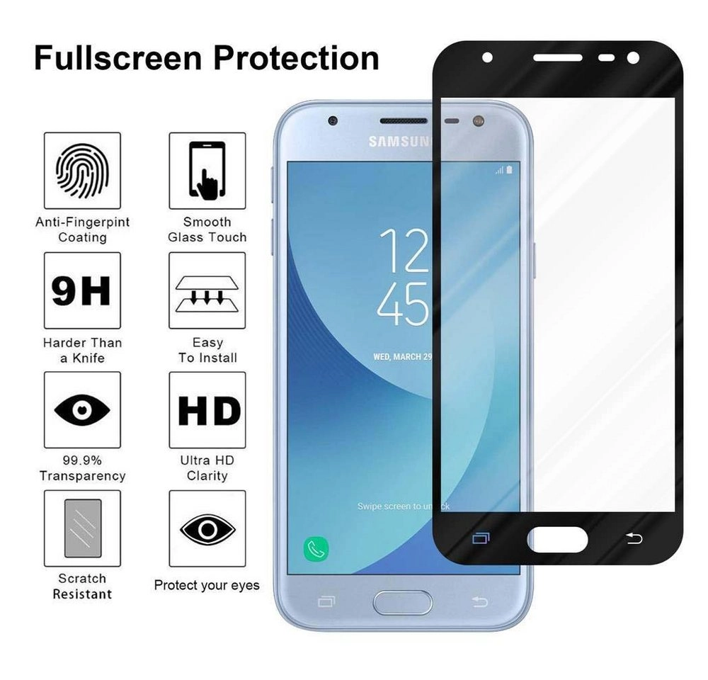 Cadorabo Vollbild Panzer Folie für Samsung Galaxy J3 PRO Schutzfolie in TRANSPARENT mit SCHWARZ Gehärtetes (Tempered) Display-Schutzglas in 9H Härte mit 3D Touch Kompatibilität